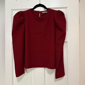 ZARA Red Long Sleeve Top with Puff Sleeves – Size Large
